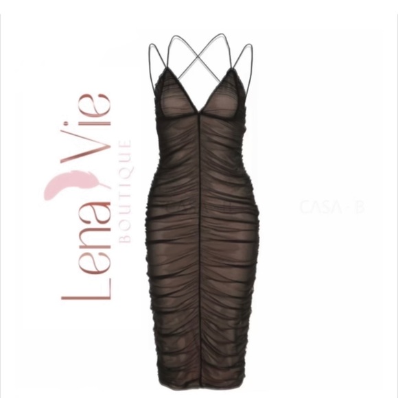Lena Vie Boutique Dresses & Skirts - Delia Black Bodycon Sexy Lined Cinch Double Mesh Midi Dress, Little Black Dress